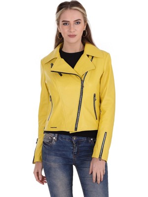 Franko Armondi Kadın Deri Spor Biker Mont Sarı BK-1149-19551 Fa2