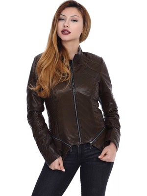 Franko Armondi Kadın Deri Spor Ceket Boy Ayarlı Haki BK-1506-19804 Fa2