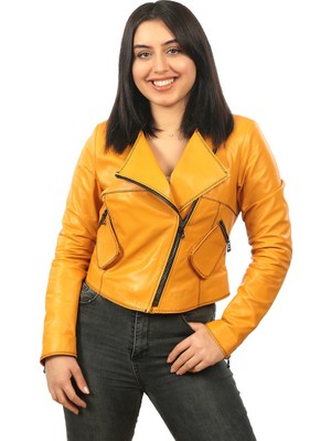Franko Armondi Kadın Deri Spor Ceket Sarı BK-1155-19431 Fa2