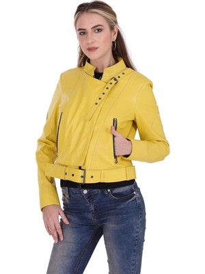 Franko Armondi Kadın Deri Spor Ceket Sarı BK-1356-19550 Fa2