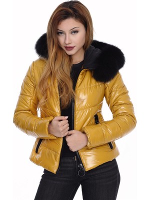 Franko Armondi Kadın Deri Spor Kışlık Mont Kapşonlu Sarı BK-1515-19816 Fa2