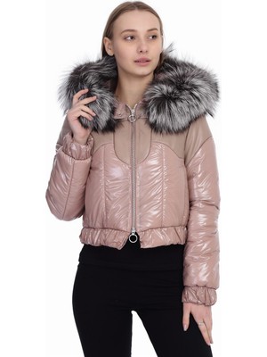 Franko Armondi Kadın Deri Spor Mont  Kapşonlu Beli Lastiklisu Geçirmez  Kumaş Pembe EBK-1472-19732 Fa2