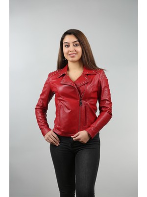 Franko Armondi Kadın Deri Biker Spor Mont Trok Kırmızı BK-801-17740 Fa1