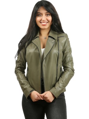 Franko Armondi Kadın Deri Spor Biker Mont Yeşil Bk-1146-18931 Fa2