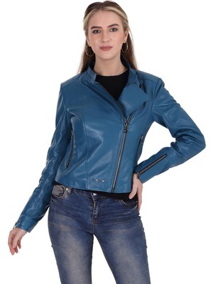 Franko Armondi Kadın Deri Spor Ceket Mavi Bk-382-19557 Fa2