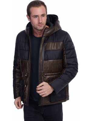 Franko Armondi Erkek Deri Klasik Luxury Kaban Kapşonlu Kumaş Yazılı Haki Ek-1450-19736 Fa2