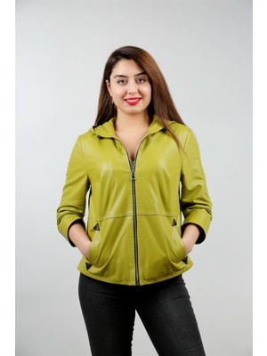 Franko Armondi Kadın Deri Spor Ceket Kapşonlu Oversize Sarı B-997-18391 Fa1
