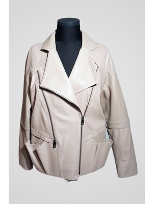 Tannery Leather Kadın Jumbo Deri Ceket Beyaz O-135