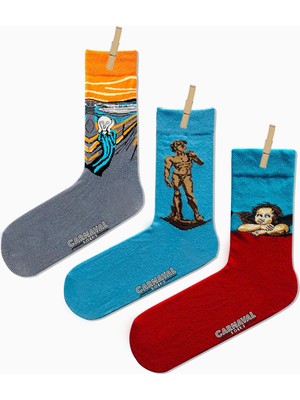 Carnaval Socks 3'lü Çığlık Tablo Desenli Art Renklİ Çorap