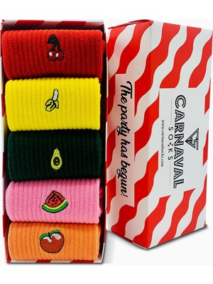 Carnaval Socks 5'lİ Nakışlı Meyveler Renkli Çorap Kutusu