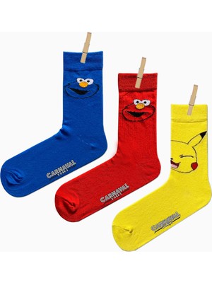Carnaval Socks 3'lü Kurabiye Canavarı Desenli Renkli Çorap