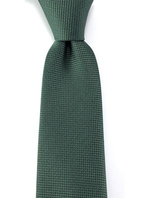 Pierroni Düz Yeşil Oxford Desen Mendilli Kravat