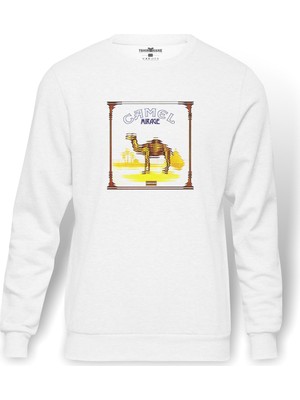 Tshirthane Camel Mirage Baskılı Beyaz Erkek Örme Sweatshirt Uzun Kol