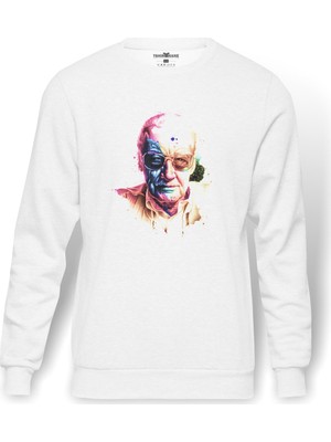 Tshirthane Ttan Lee Marvel Color Baskılı Beyaz Erkek Örme Sweatshirt Uzun Kol