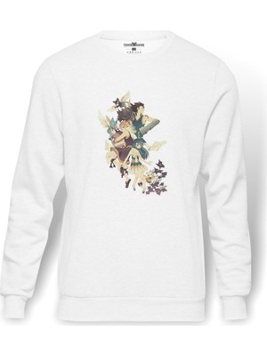 Tshirthane Anime Fairy Tail Glass Guild Emblem Baskılı Beyaz Erkek Örme Sweatshirt Uzun Kol