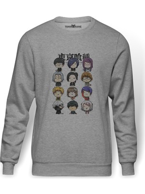Tshirthane Anime Tokyo Ghoul Anteiku Baskılı Gri Erkek Örme Sweatshirt Uzun Kol