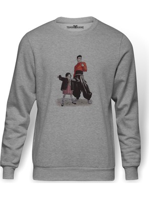 Tshirthane Anime One Punch Man Baskılı Gri Erkek Örme Sweatshirt Uzun Kol