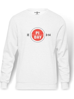 Tshirthane Pi Day Red Logo Baskılı Beyaz Erkek Örme Sweatshirt Uzun Kol