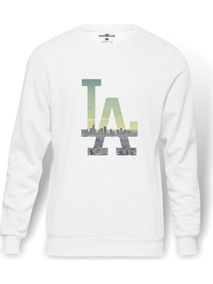 Tshirthane La Basketbol   Baskılı Beyaz Erkek Örme Sweatshirt Uzun Kol