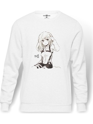 Tshirthane Anime Attack On Titan Baskılı Beyaz Erkek Örme Sweatshirt Uzun Kol