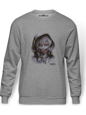 Tshirthane Anime Tokyo Ghoul Anteiku Baskılı Gri Erkek Örme Sweatshirt Uzun Kol