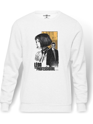 Tshirthane Leon & Mathilda The Professional Sevginin Baskılı Beyaz Erkek Örme Sweatshirt Uzun Kol