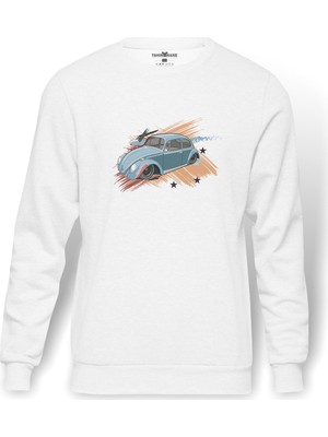 Tshirthane Wosvos Baskılı Beyaz Erkek Örme Sweatshirt Uzun Kol