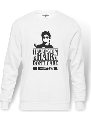 Tshirthane Stranger Things Steve Harrington Hair Dont Baskılı Beyaz Erkek Örme Sweatshirt Uzun Kol