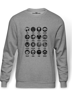 Tshirthane Full Metal Alchemist Baskılı Gri Erkek Örme Sweatshirt Uzun Kol