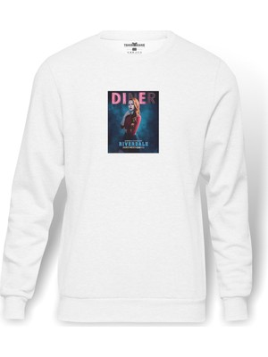 Tshirthane Riverdale Cheryl Blossom  Baskılı Beyaz Erkek Örme Sweatshirt Uzun Kol