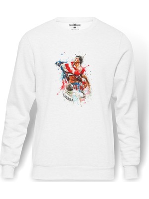 Tshirthane Rocky Balboa  Baskılı Beyaz Erkek Örme Sweatshirt Uzun Kol