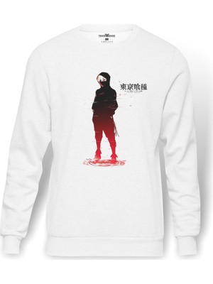 Tshirthane Anime Tokyo Ghoul Anteiku Baskılı Beyaz Erkek Örme Sweatshirt Uzun Kol