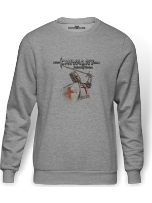 Tshirthane Chivalry 3 Baskılı Gri Erkek Örme Sweatshirt Uzun Kol