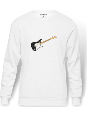 Tshirthane Stratocaster Howard Reed Black Gitar Music Baskılı Beyaz Erkek Örme Sweatshirt Uzun Kol