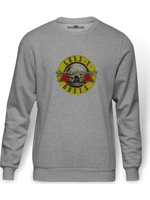 Tshirthane Guns'N Roses Baskılı Gri Erkek Örme Sweatshirt Uzun Kol