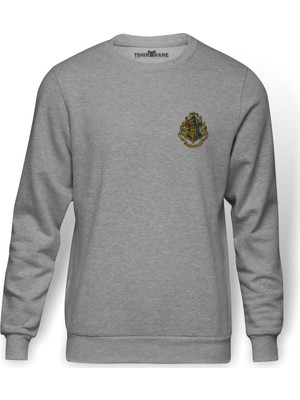 Tshirthane Harry Logo Arma Göğüs Baskı Baskılı Gri Erkek Örme Sweatshirt Uzun Kol