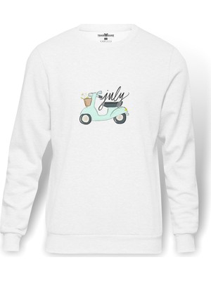 Tshirthane Tumblr Vespa  Baskılı Beyaz Erkek Örme Sweatshirt Uzun Kol