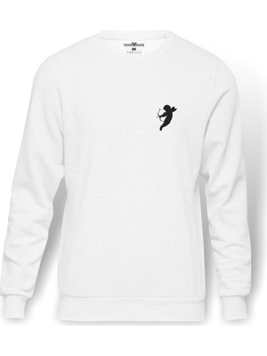 Tshirthane Yay Burcu   Baskılı Beyaz Erkek Örme Sweatshirt Uzun Kol