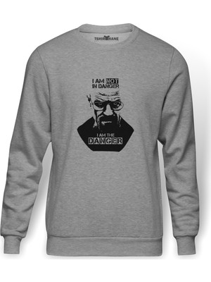Tshirthane Breaking Bad I Am The Danger Baskılı Gri Erkek Örme Sweatshirt Uzun Kol