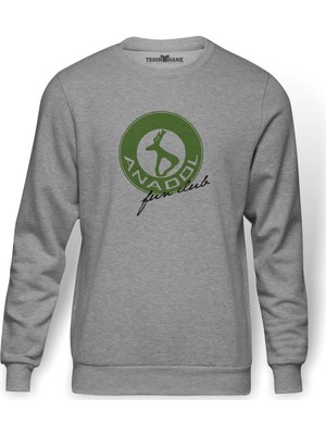 Tshirthane Anadol Fun Club Baskılı Gri Erkek Örme Sweatshirt Uzun Kol