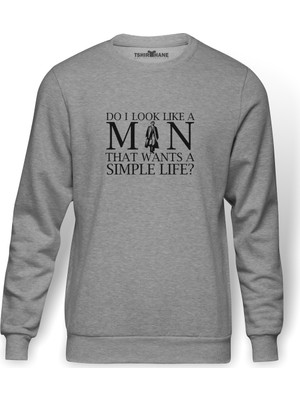Tshirthane Peaky Blinders Do I Look Like A Man Baskılı Gri Erkek Örme Sweatshirt Uzun Kol