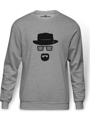 Tshirthane Breakıng Bad Baskılı Gri Erkek Örme Sweatshirt Uzun Kol