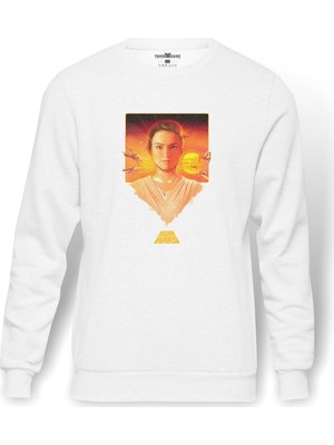 Tshirthane Star Wars Baskılı Beyaz Erkek Örme Sweatshirt Uzun Kol