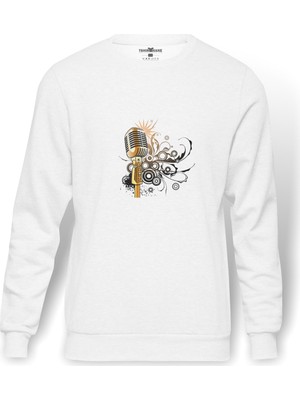 Tshirthane Altın Renkli Mikrofon Mikrofon Shure Müzik Baskılı Beyaz Erkek Örme Sweatshirt Uzun Kol