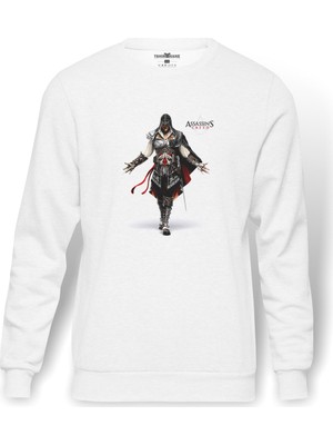 Tshirthane Assassins Creed Syndicate  Baskılı Beyaz Erkek Örme Sweatshirt Uzun Kol