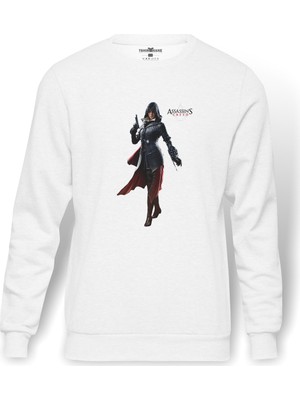 Tshirthane Assassins Creed Unity Elise  Baskılı Beyaz Erkek Örme Sweatshirt Uzun Kol