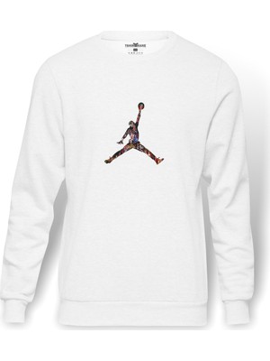 Tshirthane Basketball   Baskılı Beyaz Erkek Örme Sweatshirt Uzun Kol