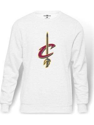 Tshirthane Basketbol Logo Amblem  Baskılı Beyaz Erkek Örme Sweatshirt Uzun Kol