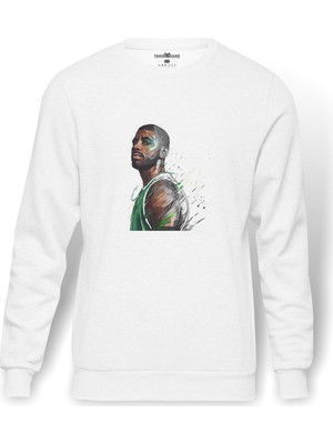 Tshirthane Basketbol Sporcu   Baskılı Beyaz Erkek Örme Sweatshirt Uzun Kol
