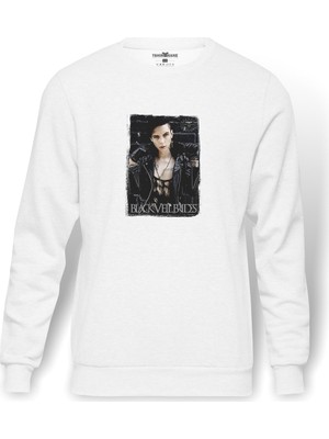 Tshirthane Black Veil Brides Andy Rock Baskılı Beyaz Erkek Örme Sweatshirt Uzun Kol